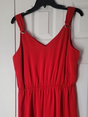 Market & Spruce Red Sleeveless V-Neck Dress with Ring-Detail Straps
